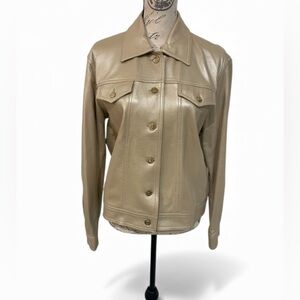 St. John Collection Italian Leather Jacket w/ Side Pockets Gold Buttons – Medium